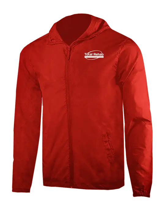 Rainy Day Ultra Lightweight Red Windbreaker Full-Zip Jacket w/Total Rehab Logo