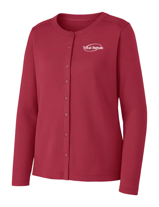 Rich Red Womens Concept Stretch Button-Front Cardigan Sweater w/Total Rehab Logo