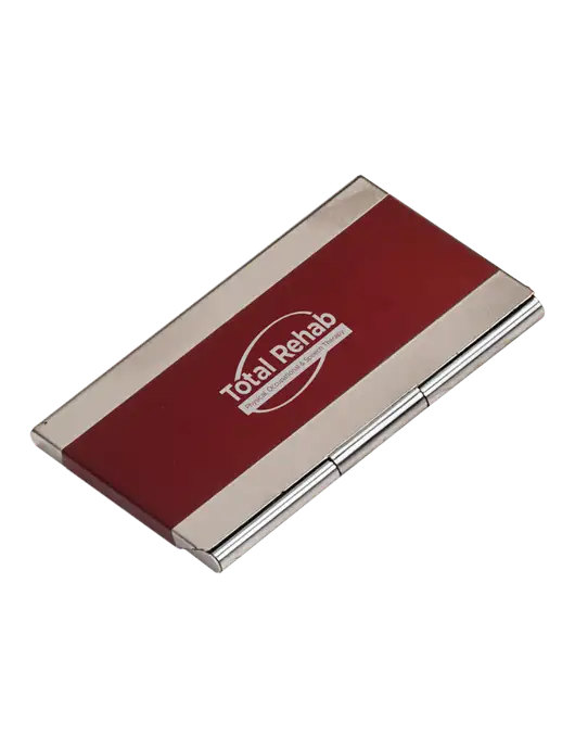 Red 3.75 x 2.5 Business Card Holder w/Total Rehab Logo