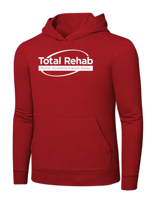 Bright Red 8.5 oz Ring Spun Hooded Sweatshirt w/Total Rehab Logo