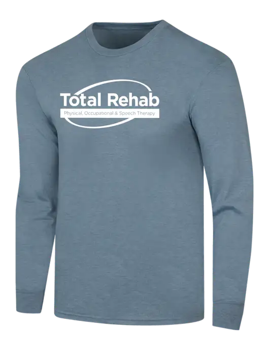 Simply Soft Long Sleeve Slate Blue Heather 4.5 oz, Poly/Combed Ring Spun Cotton T-Shirt w/Total Rehab Logo