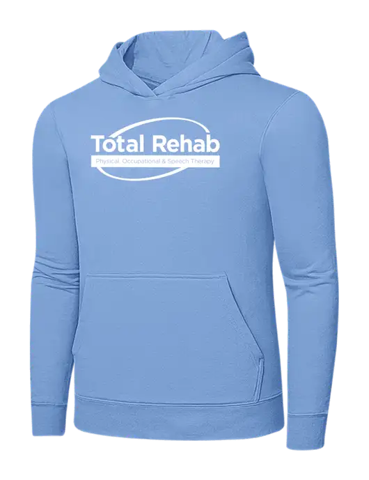 Light Blue 7.8. oz Ring Spun Hooded Sweatshirt w/Total Rehab Logo
