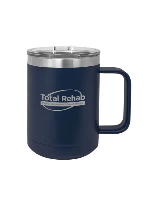 Polar Camel 15 oz Powder Coated Navy Vacuum Insulated Mug with Slider Lid w/Total Rehab Logo