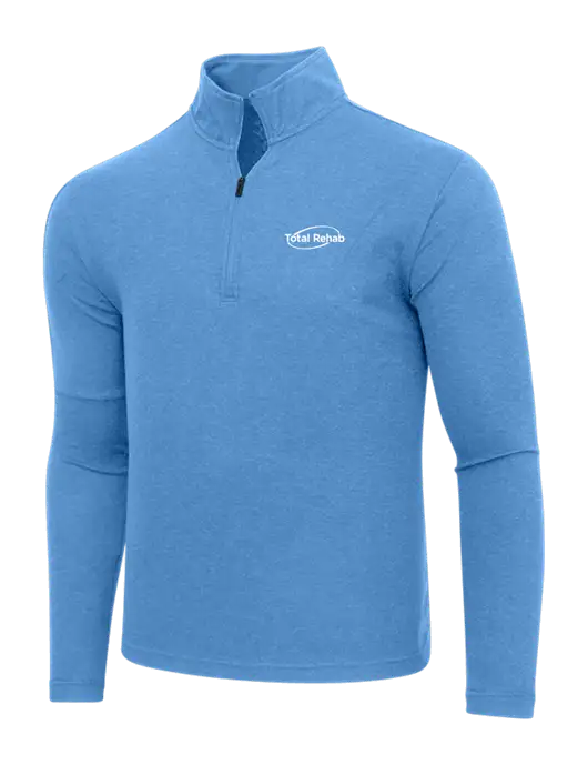 Adidas Light Blue Heather 3 Stripes Quarter Zip Sweater w/Total Rehab Logo