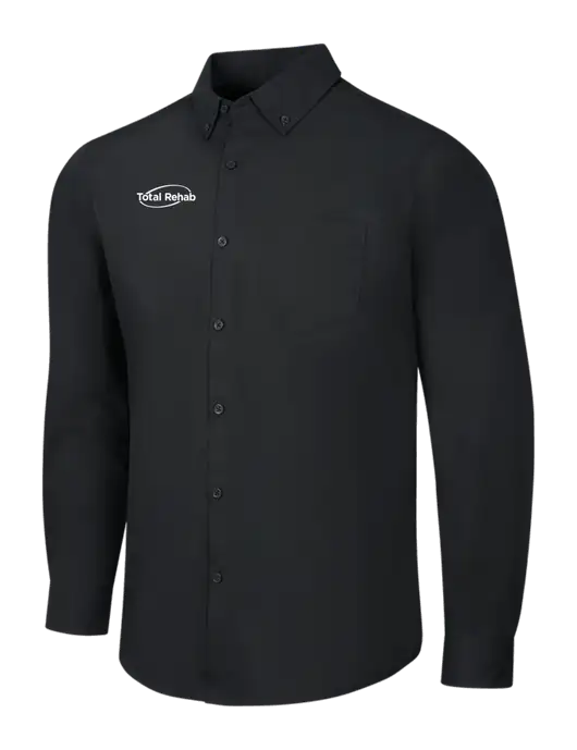 Black Long Sleeve Carefree Poplin Shirt w/Total Rehab Logo