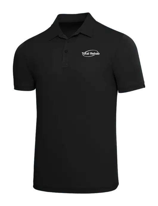 TravisMathew Black Solid Oceanside Polo w/Total Rehab Logo