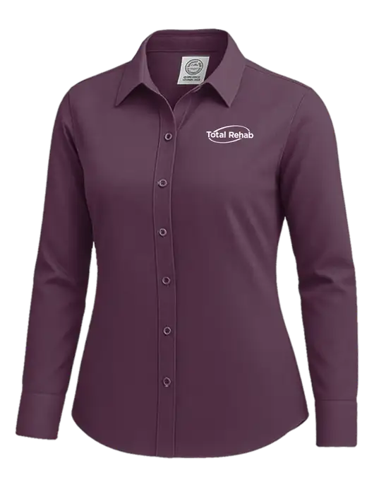 Brooks Brothers Womens Eggplant Wrinkle-Free Stretch Nailhead Shirt w/Total Rehab Logo