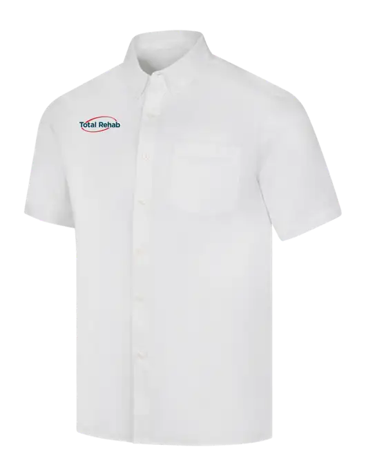 Short Sleeve White Superpro React Twill Shirt w/Total Rehab Logo