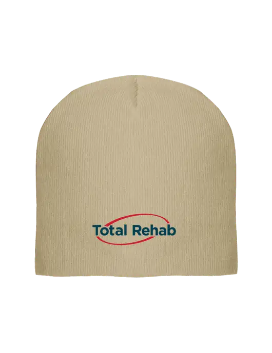 Solid Tan Element Knit Beanie w/Total Rehab Logo