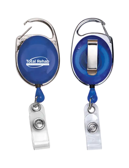 Royal Carabiner Style Badge Reel and Badge Holder w/Total Rehab Logo