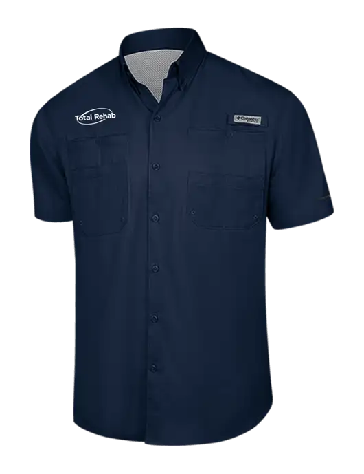 Columbia Navy PFG Tamiami II Short Sleeve Shirt w/Total Rehab Logo