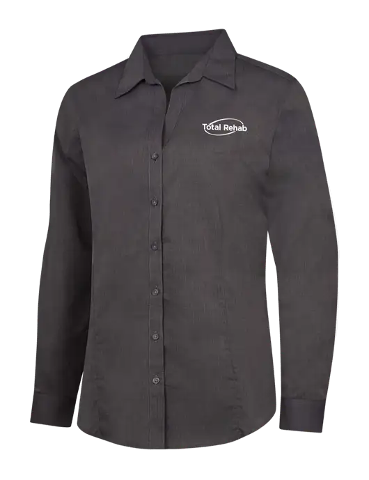Womens Soft Black Crosshatch Easy Care Shirt w/Total Rehab Logo