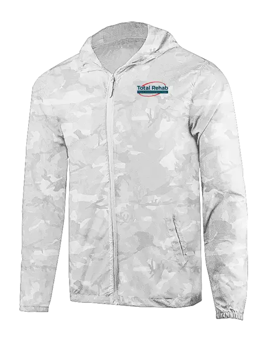 Rainy Day Ultra Lightweight White Camo Windbreaker Full-Zip Jacket w/Total Rehab Logo