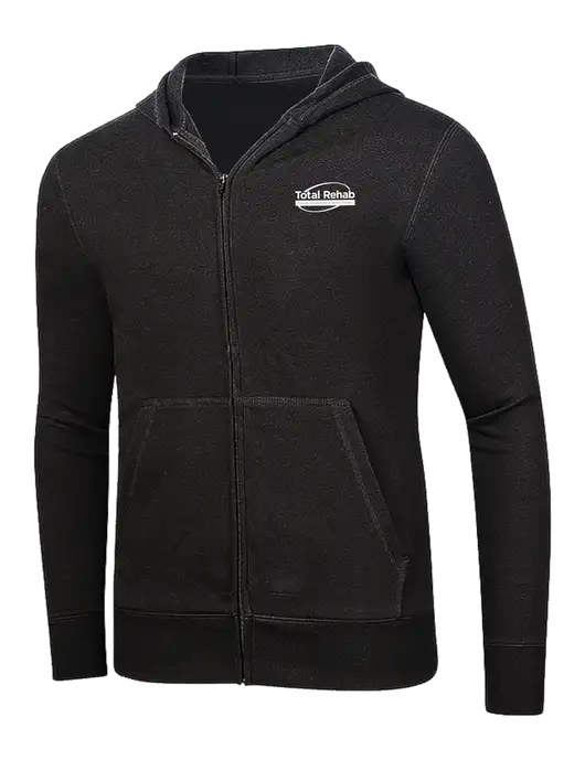 Full-Zip Black Heavyweight Hooded Sweatshirt w/Total Rehab Logo