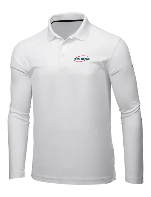 OGIO Bright White Caliber 2.0 Long Sleeve Polo w/Total Rehab Logo