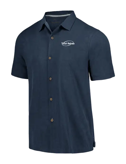 Tommy Bahama Navy Tropic Isles Short Sleeve Shirt w/Total Rehab Logo
