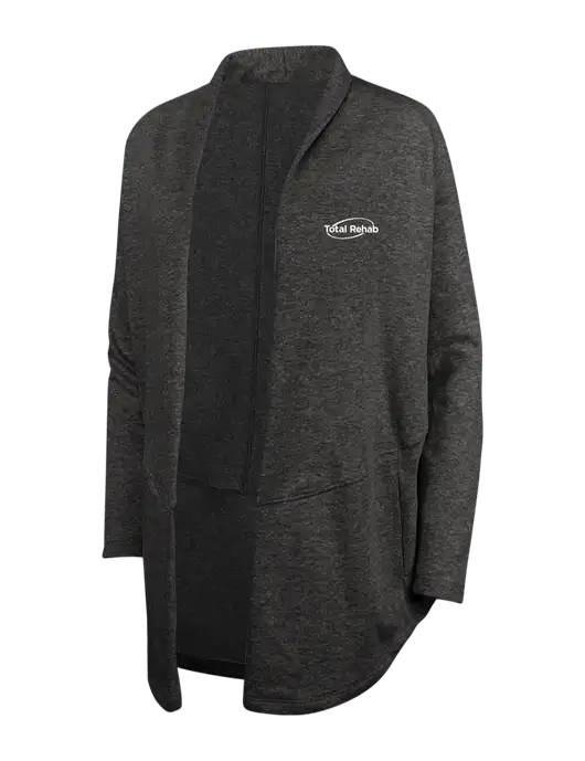 Charcoal Heather/ Medium Heather Grey Womens Interlock Cardigan w/Total Rehab Logo