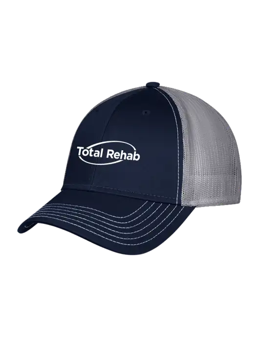 Navy & Grey Mesh Trucker Cap Snap Back w/Total Rehab Logo