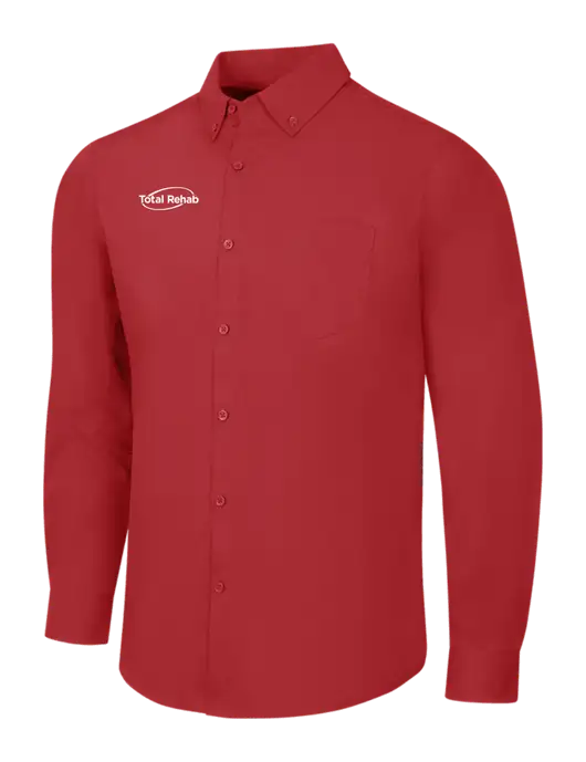 Red Long Sleeve Carefree Poplin Shirt w/Total Rehab Logo