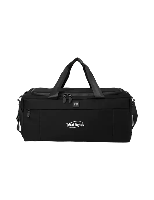 TravisMathew Black Duration Duffel w/Total Rehab Logo