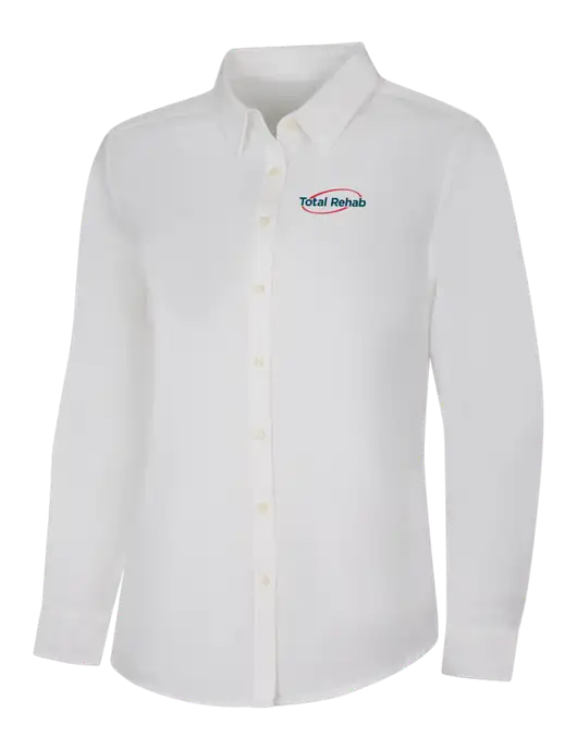 Womens White Long Sleeve Superpro React Twill Shirt w/Total Rehab Logo