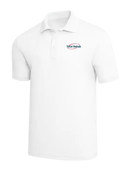 White PosiCharge RacerMesh Polo w/Total Rehab Logo