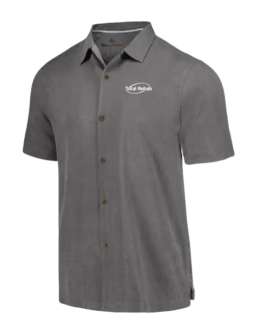 Tommy Bahama Dark Grey Tropic Isles Short Sleeve Shirt w/Total Rehab Logo