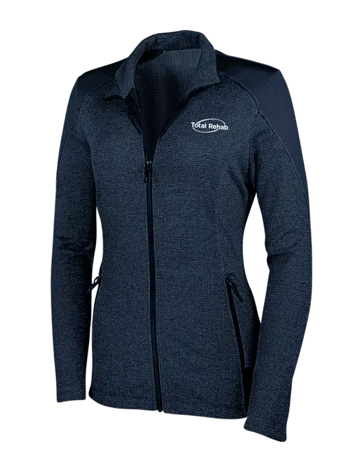 Navy Womens Grid Fleece Jacket w/Total Rehab Logo