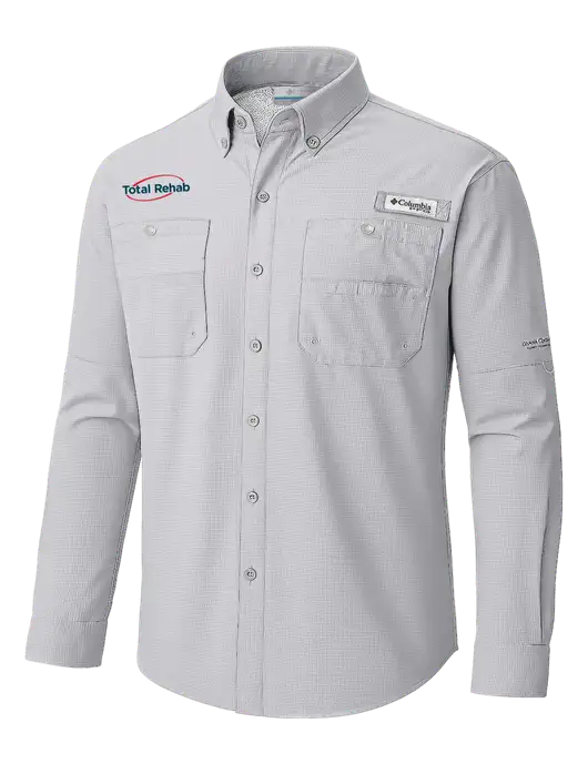 Columbia Cool Grey PFG Tamiami II Long SleeveShirt w/Total Rehab Logo