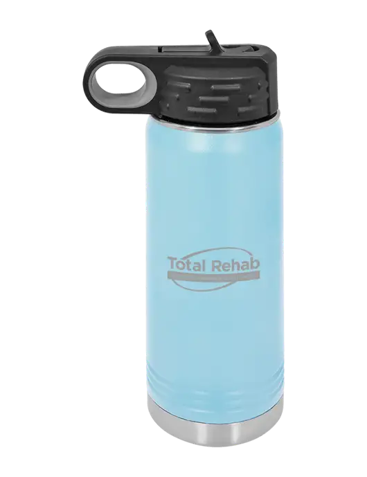 Polar Camel 20 oz Powder Coated Light Blue Vacuum Insulated Water Bottle w/Total Rehab Logo