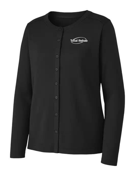Black Womens Concept Stretch Button-Front Cardigan Sweater w/Total Rehab Logo