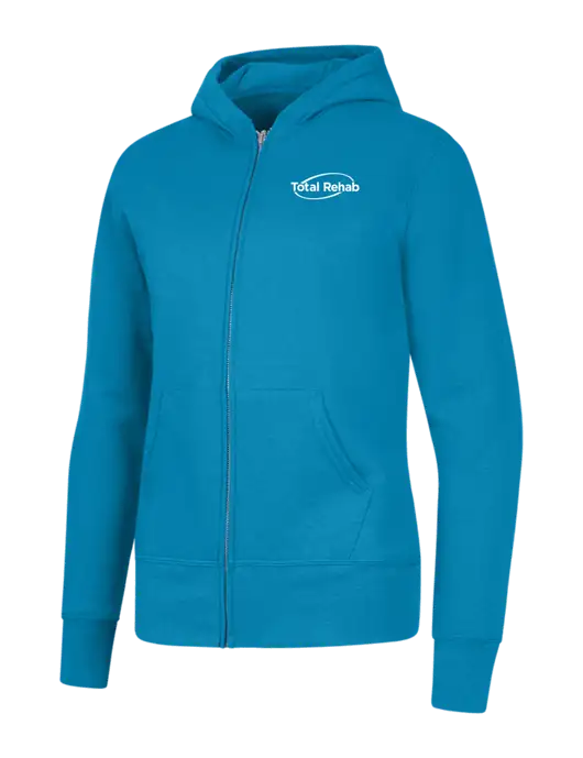 Neon Blue Womens Core Fleece Full-Zip Hooded Sweatshirt w/Total Rehab Logo