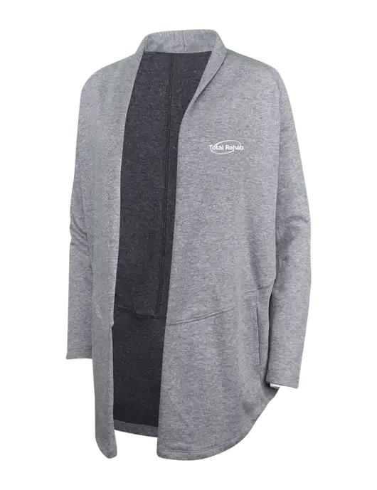 Medium Heather Grey/Char Heather Womens Interlock Cardigan w/Total Rehab Logo