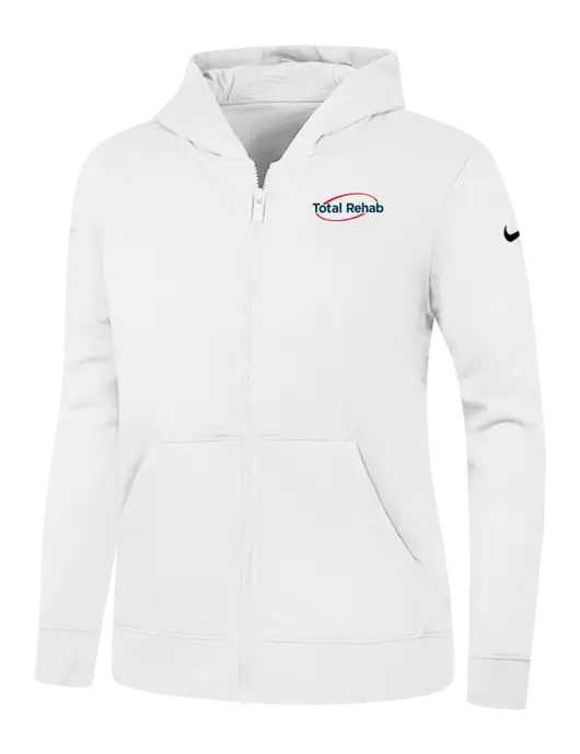 Nike Womens Club Fleece Sleeve Swoosh Full-Zip White Hoodie w/Total Rehab Logo