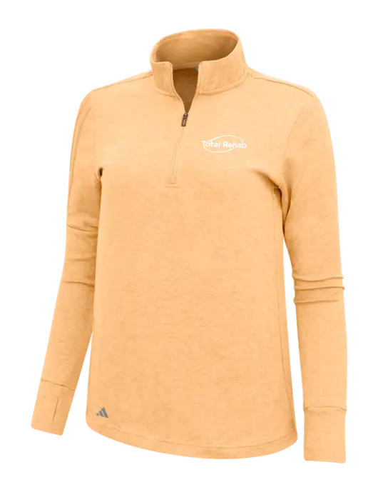 Adidas Light Orange Heather Womens 3 Stripes Quarter Zip Sweater w/Total Rehab Logo