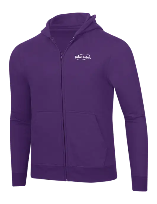 Purple 8.5 oz Ring Spun Zip Hooded Sweatshirt w/Total Rehab Logo