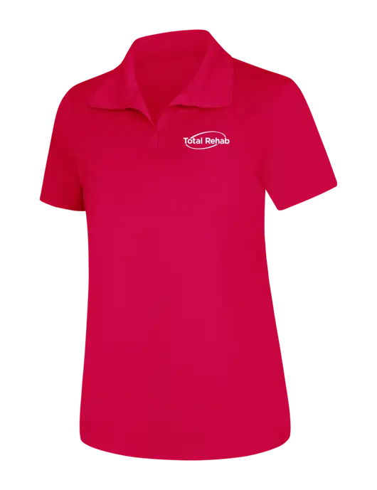 Womens Pink Raspberry Micropique Sport-Wick Polo w/Total Rehab Logo