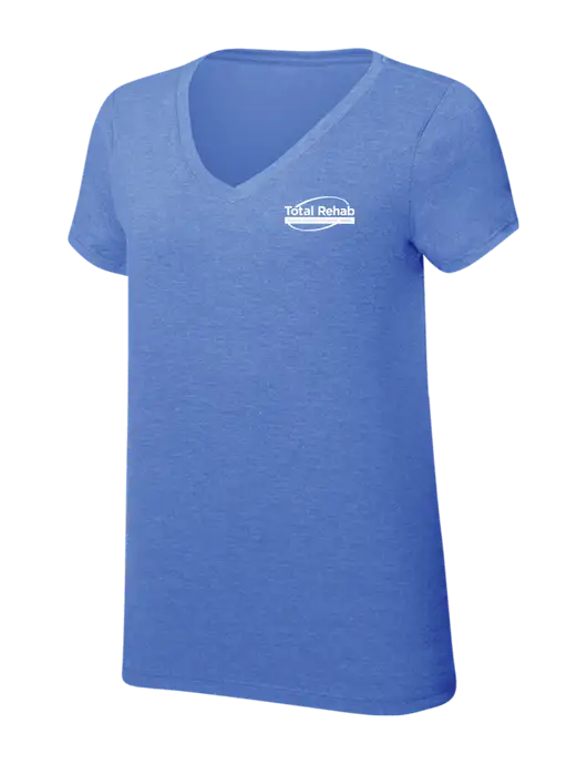 Womens Simply Soft V-Neck Royal Frost 4.5oz  Poly/Combed Ring Spun Cotton T-Shirt w/Total Rehab Logo