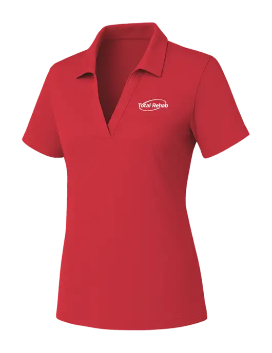 Womens Red PosiCharge RacerMesh Polo w/Total Rehab Logo