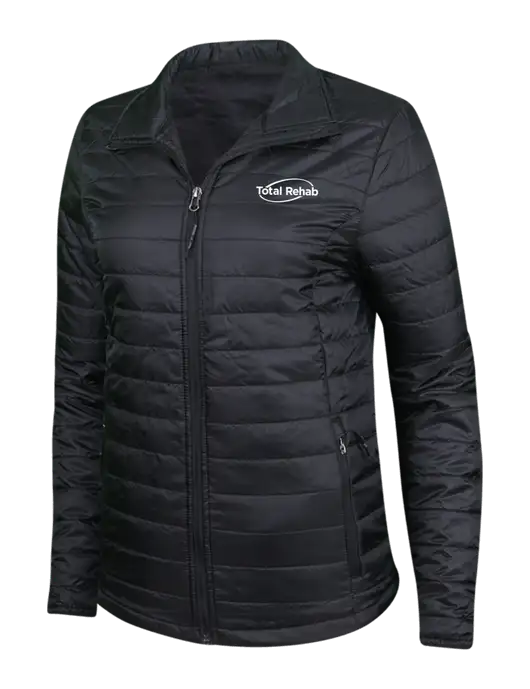 Womens Black Puffy Packable Jacket w/Total Rehab Logo