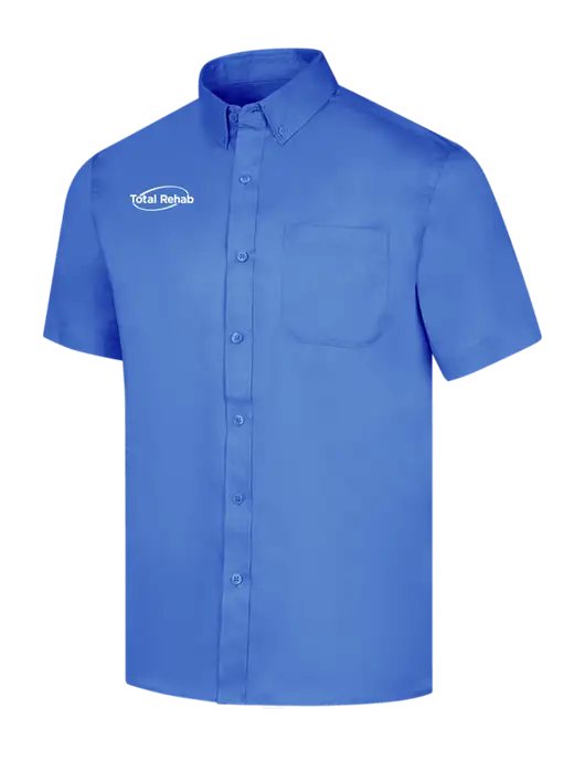 Short Sleeve Dark Carolina Blue Superpro React Twill Shirt w/Total Rehab Logo