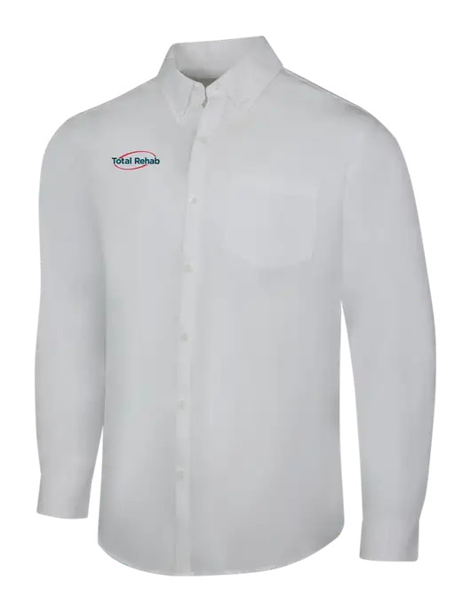 White Long Sleeve Carefree Poplin Shirt w/Total Rehab Logo