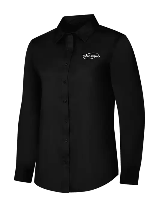 Womens Black Long Sleeve Superpro React Twill Shirt w/Total Rehab Logo