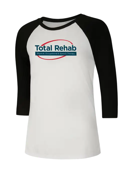 Womens Simply Soft 3/4 Sleeve Black/White Ring Spun Cotton T-Shirt w/Total Rehab Logo