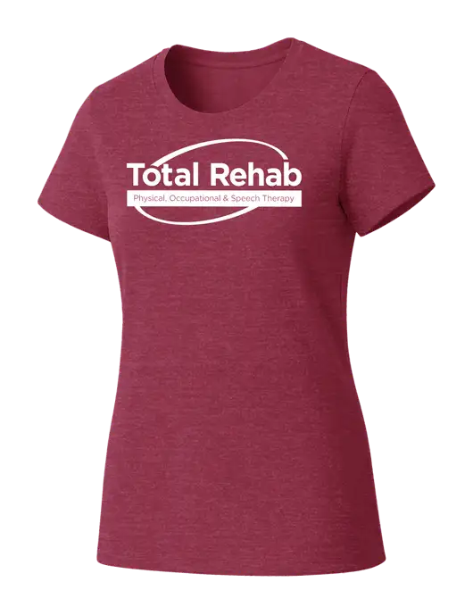 Womens Seriously Soft Heathered Cardinal T-Shirt w/Total Rehab Logo