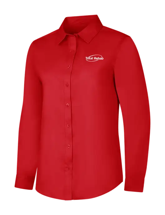 Red Womens Long Sleeve Superpro React Twill Shirt w/Total Rehab Logo
