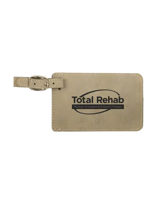 Tan Leatherette Luggage Tag w/Total Rehab Logo