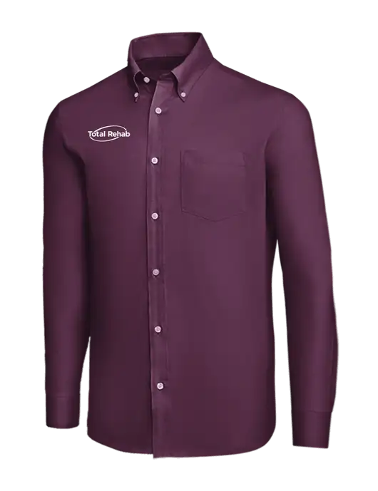 Brooks Brothers Eggplant Wrinkle-Free Stretch Nailhead Shirt w/Total Rehab Logo