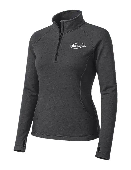 Dark Grey Heather Womens Sport Wick Stretch 1/4 Zip Pullover w/Total Rehab Logo