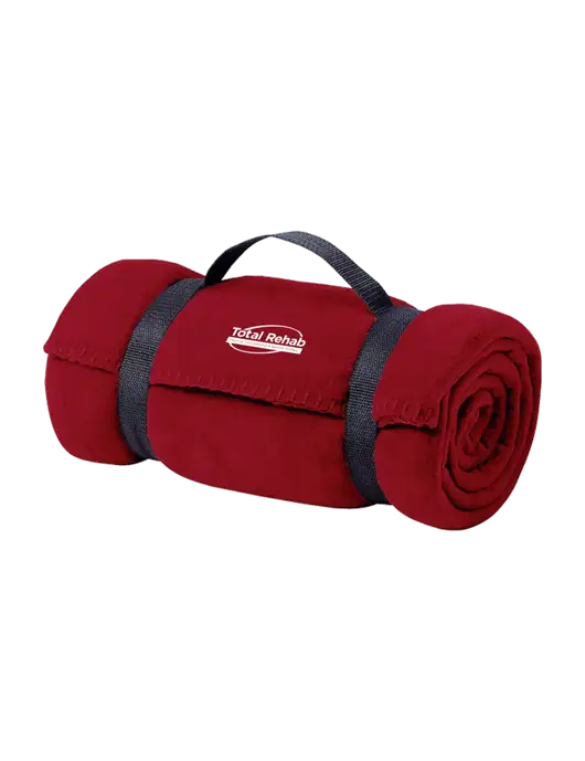 Casual Red Fleece Blanket With Strap w/Total Rehab Logo